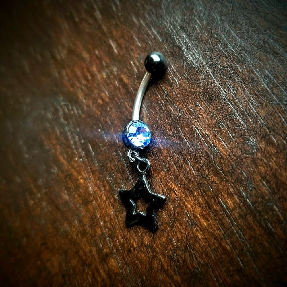 3 for $15 Bellybutton Rings - Black Star w/ Blue